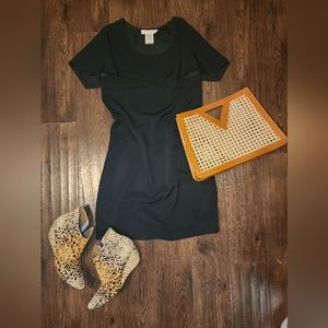 Rare Chic Chloe Modern Black Silk Dress with Back Cutout and Flounce Sleeves